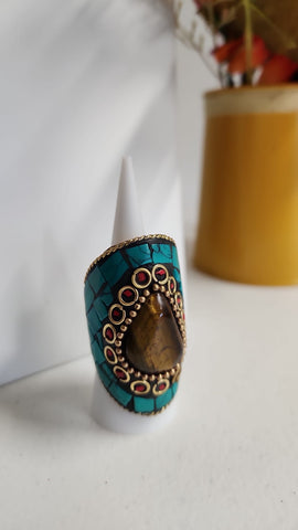 Anillo Mosaico Verde  piedra cafe