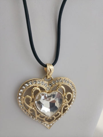 Collar Corazón Cristal  Oro