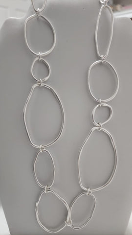 Cadena Eslabones  Cordón Cuero Plata