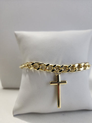 Pulsera Cubana Oro Charm Cruz