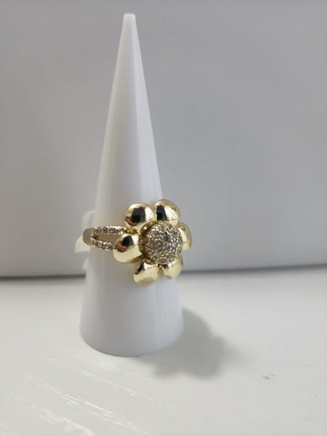 Anillo Flor  Oro Diamantado