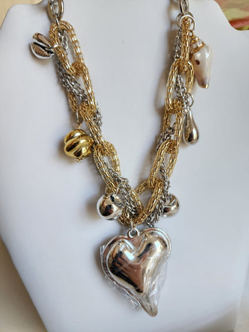 Collar Entrelazado en Cadenas  Dos Tonos