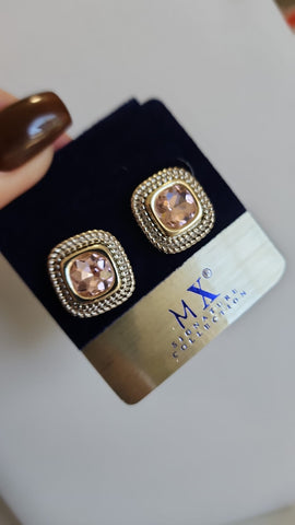 Aretes Cuadrado Rosa Rodio