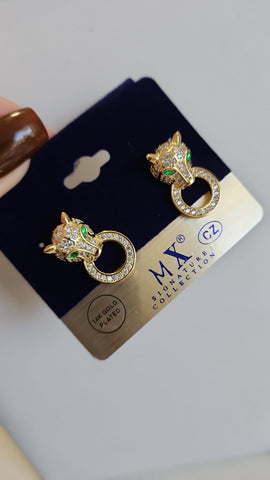 #357-Aretes de Pantera  Ojos Verde