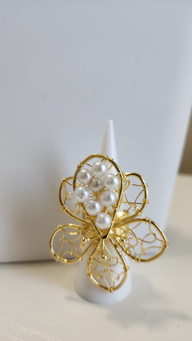 Anillo Flor Maga  Con Perlas