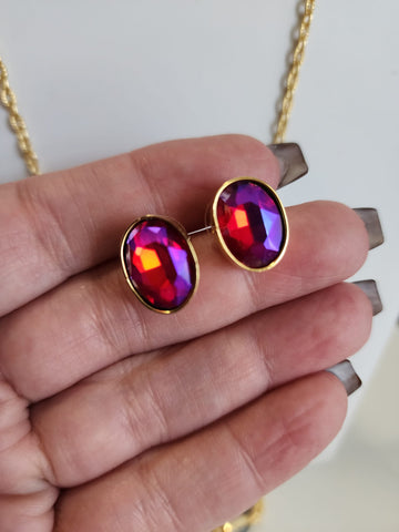 Aretes Cristal  Fushia