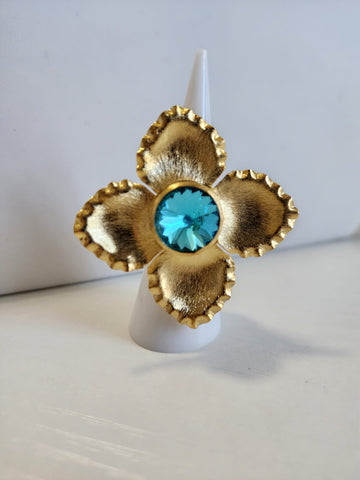 anillo 4 pétalos turquesa