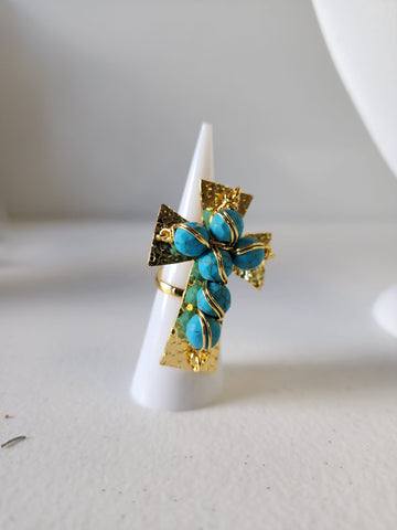 Anillo Cruz de Piedra  Turquesa