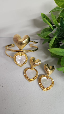Set de Bangel y Aretes  Corazon Nacar