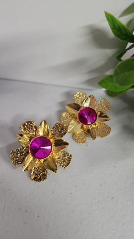 Aretes Flor  Fushia