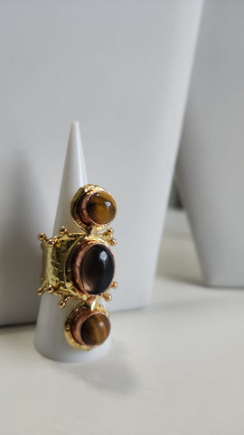 Anillo Tres Piedras  Ojo Tigre