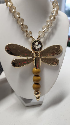 Collar Libélula  Cuero Sintético  Mostaza