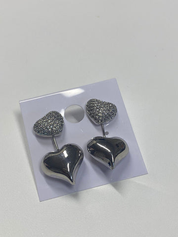 Aretes corazón diamantado plata