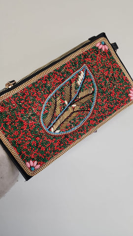 Cartera Hojas Rojo y verde