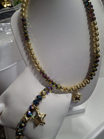 Set Collar balines con charm  estrella tornasol