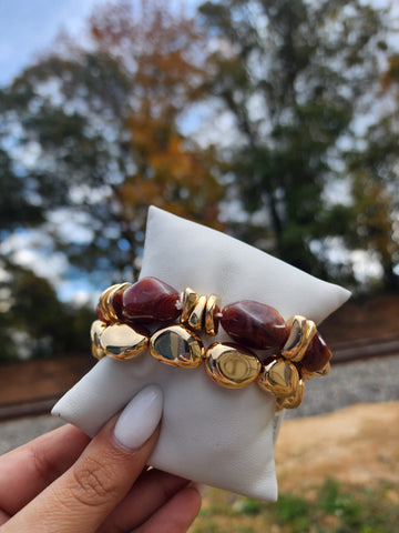 #863-Duo de Pulseras  Ambar Granito