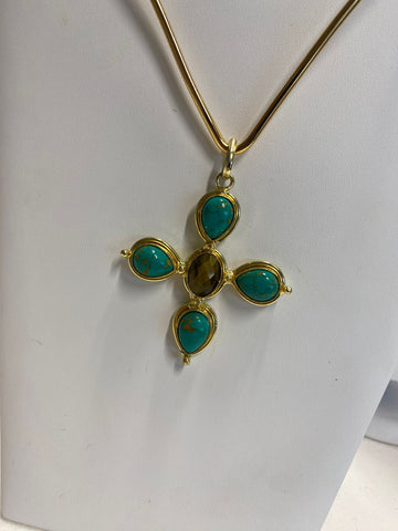 Cruz ojo de tigre con jade