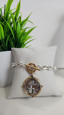 Pulsera de Una Moneda  Dos Tonos