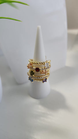 Anillo Ancho  Con Piedras de Colores