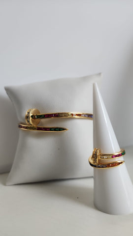 Set Pulsera y Anillo  Baggette  Colores