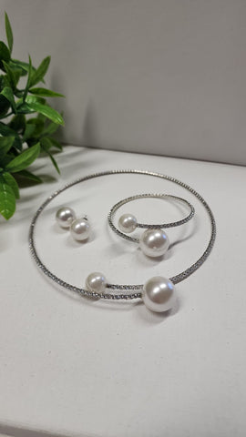 Trio con Perlas Plata Diamantado