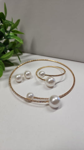 Trio con Perlas oro Diamantado